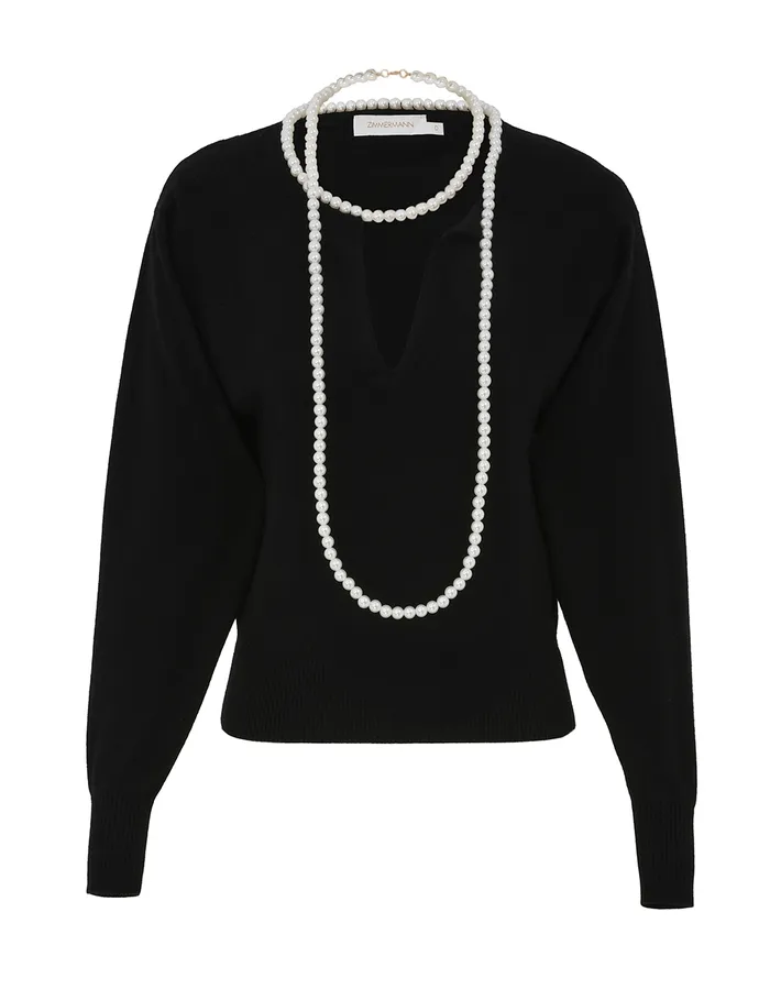 Women Zimmermann Tops Crush Necklace Sweater Black