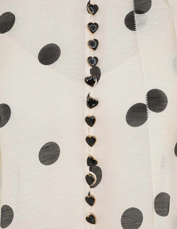 Women Zimmermann Tops Crush Tie Neck Ruffle Blouse Creamblack Dot