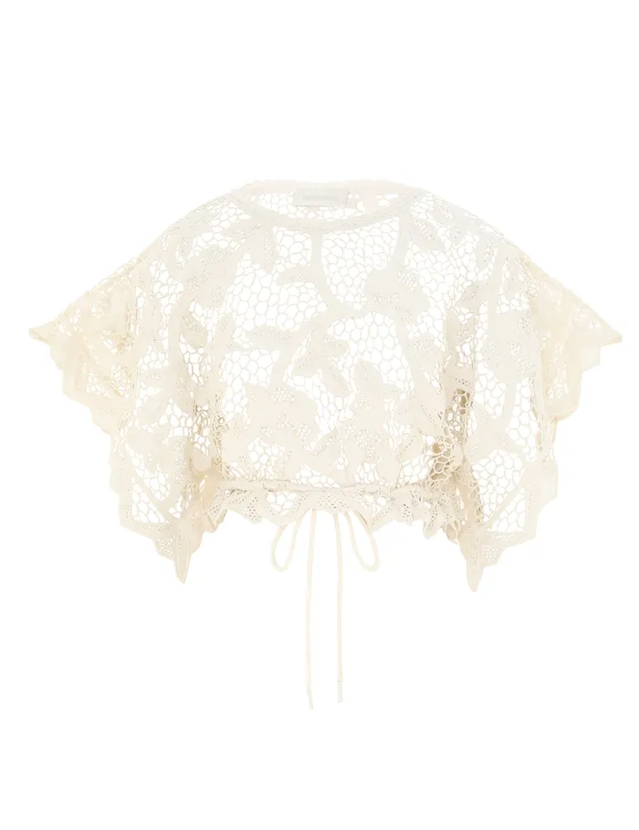 Women Zimmermann Tops Golden Crochet Lace Top Ivory