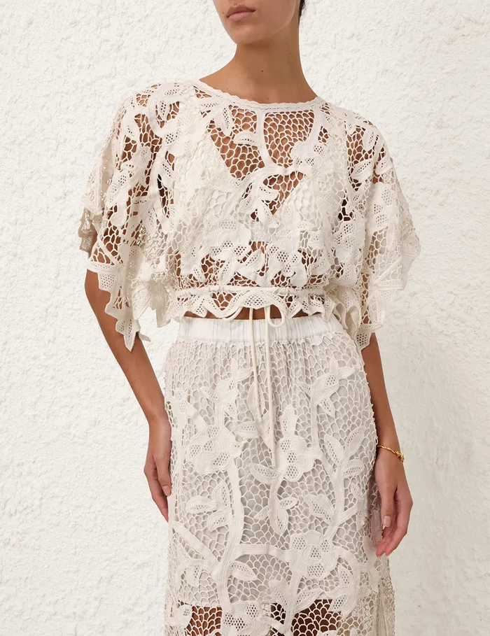 Women Zimmermann Tops Golden Crochet Lace Top Ivory