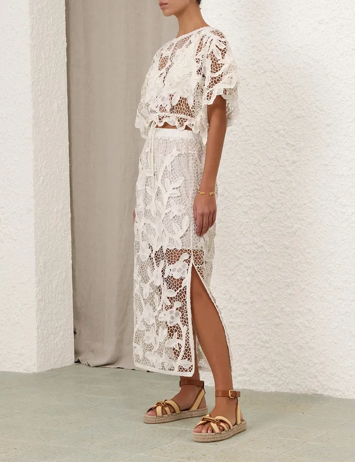 Women Zimmermann Tops Golden Crochet Lace Top Ivory