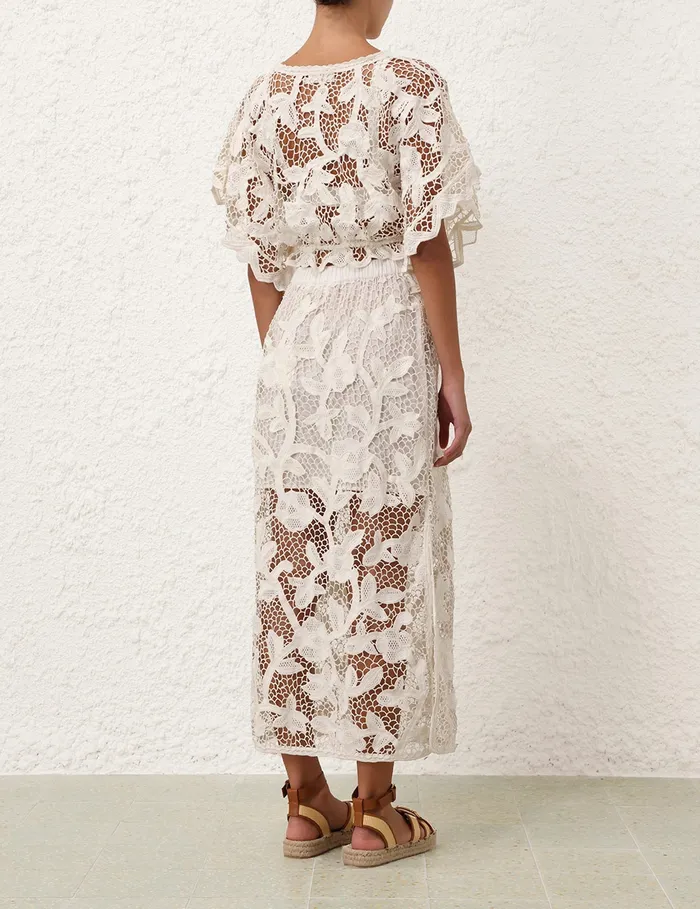 Women Zimmermann Tops Golden Crochet Lace Top Ivory
