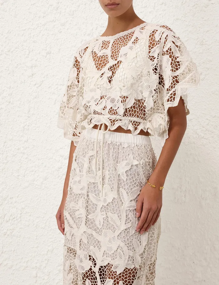 Women Zimmermann Tops Golden Crochet Lace Top Ivory
