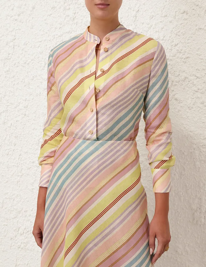 Women Zimmermann Tops Halliday Slim Shirt Multi Stripe