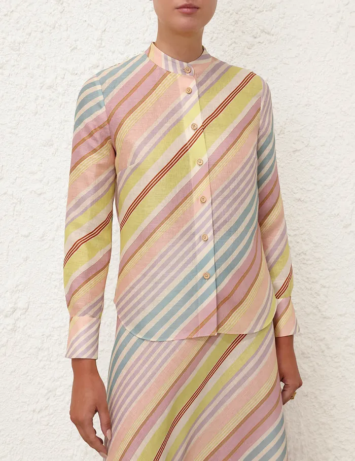 Women Zimmermann Tops Halliday Slim Shirt Multi Stripe