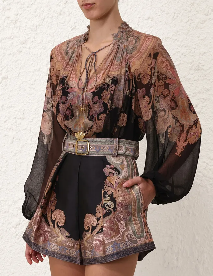 Women Zimmermann Tops Illustration Billow Blouse Black Paisley