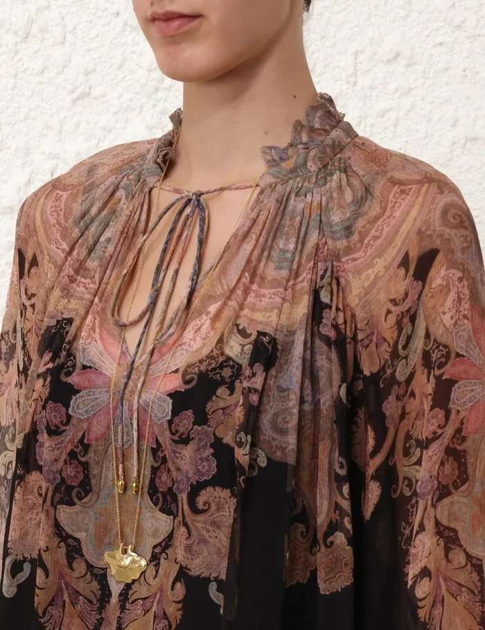 Women Zimmermann Tops Illustration Billow Blouse Black Paisley