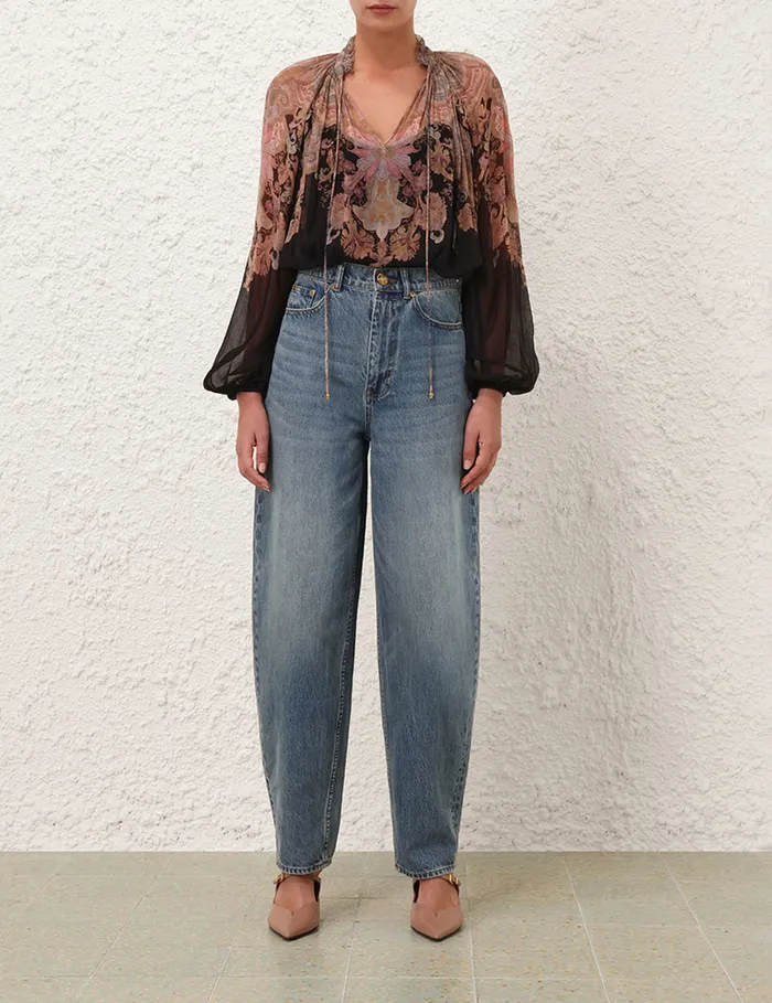 Women Zimmermann Tops Illustration Billow Blouse Black Paisley