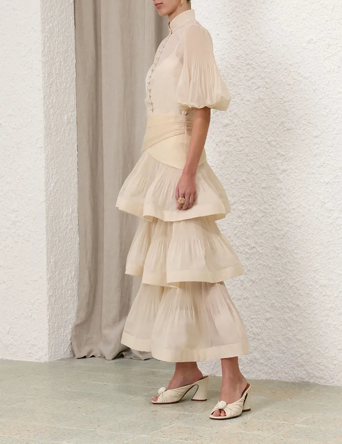 Women Zimmermann Tops Pleated Buttoned Blouse Cream