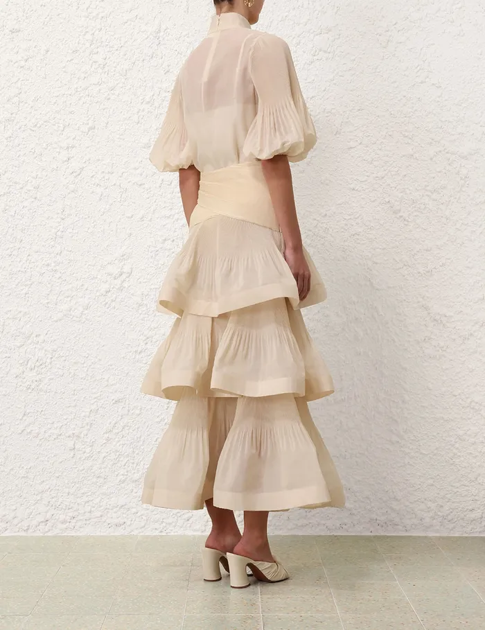 Women Zimmermann Tops Pleated Buttoned Blouse Cream