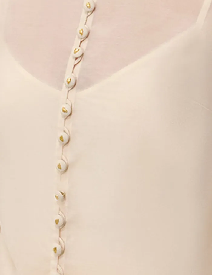Women Zimmermann Tops Pleated Buttoned Blouse Cream