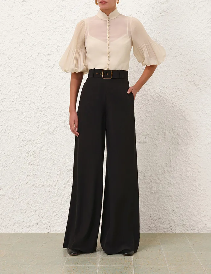 Women Zimmermann Tops Pleated Buttoned Blouse Cream