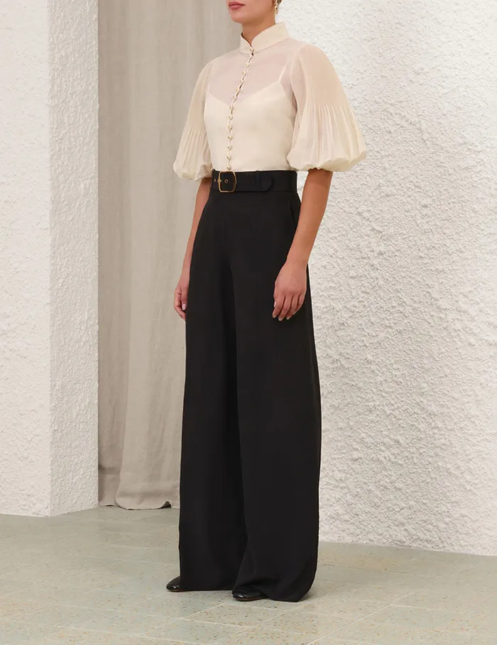 Women Zimmermann Tops Pleated Buttoned Blouse Cream
