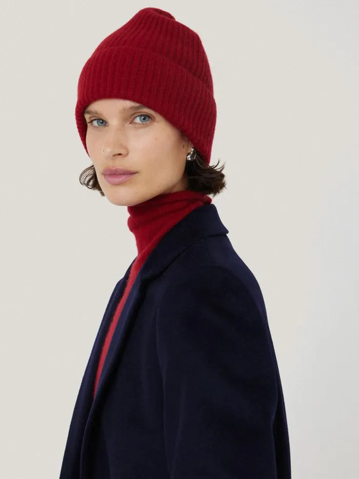 Wool Cashmere Blend Beanie Red Women Jigsaw Hats and Gloves