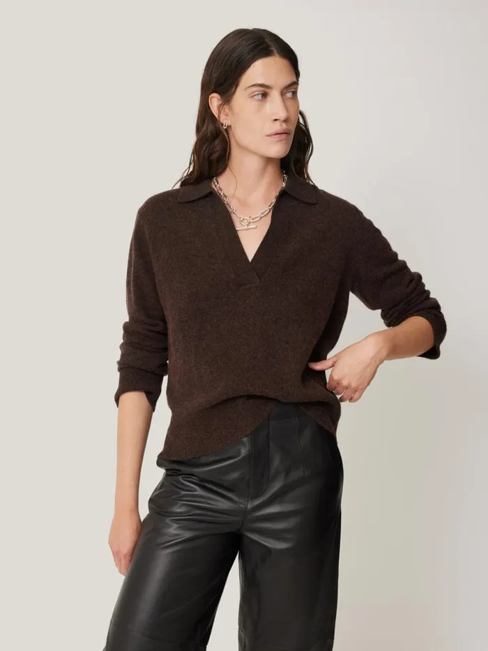 Wool Cashmere Blend Collar Jumper Brown Women Jigsaw Knitwear and Cashmere