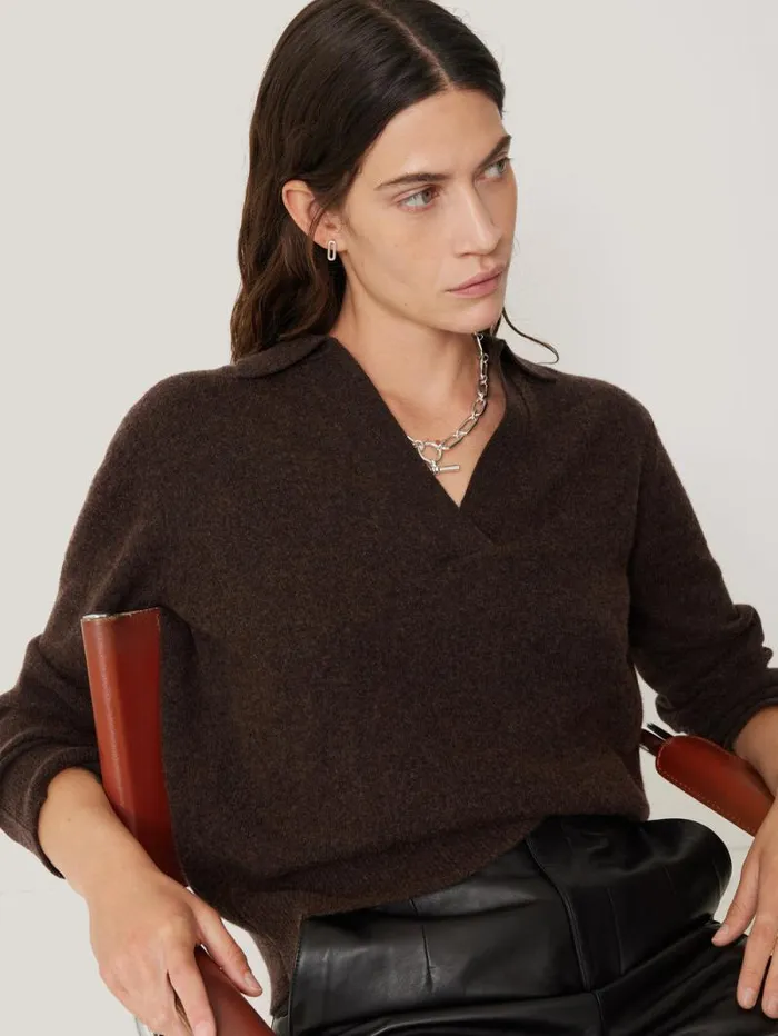 Wool Cashmere Blend Collar Jumper Brown Women Jigsaw Knitwear and Cashmere