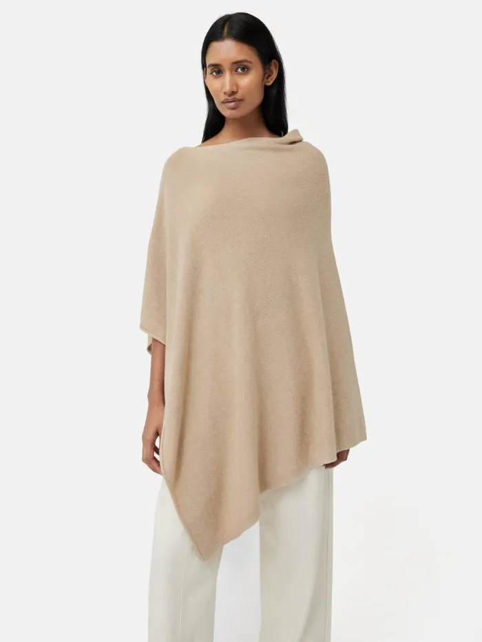 Wool Cashmere Blend Drape Poncho Beige Women Jigsaw Knitwear and Cashmere