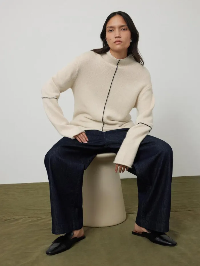 Wool Cashmere Blend Line Jumper Cream Women Jigsaw Knitwear and Cashmere