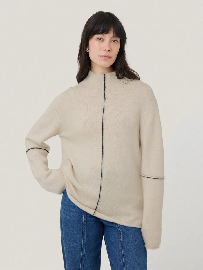 Wool Cashmere Blend Line Jumper Cream Women Jigsaw Knitwear and Cashmere