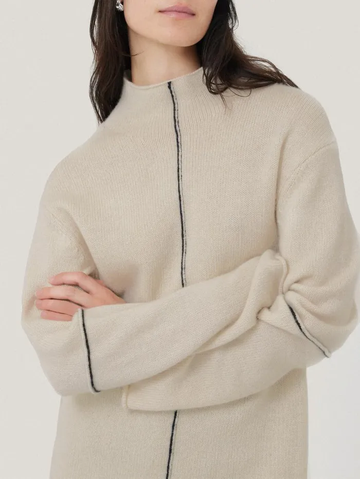 Wool Cashmere Blend Line Jumper Cream Women Jigsaw Knitwear and Cashmere