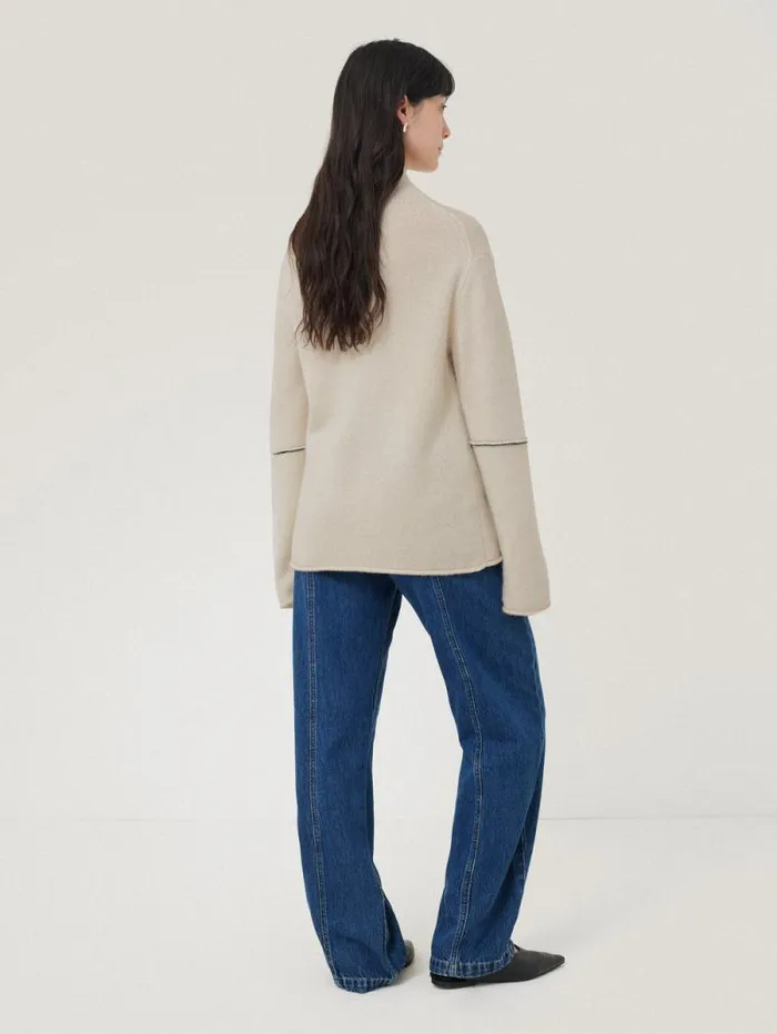 Wool Cashmere Blend Line Jumper Cream Women Jigsaw Knitwear and Cashmere