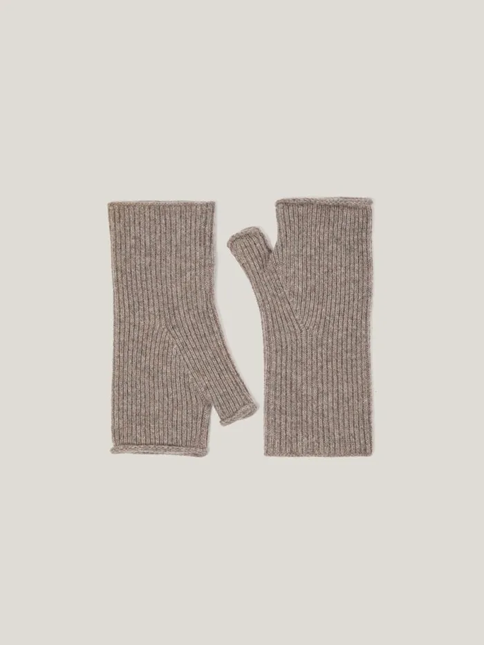 Wool Cashmere Blend Mittens Oatmeal Women Jigsaw Knitwear and Cashmere