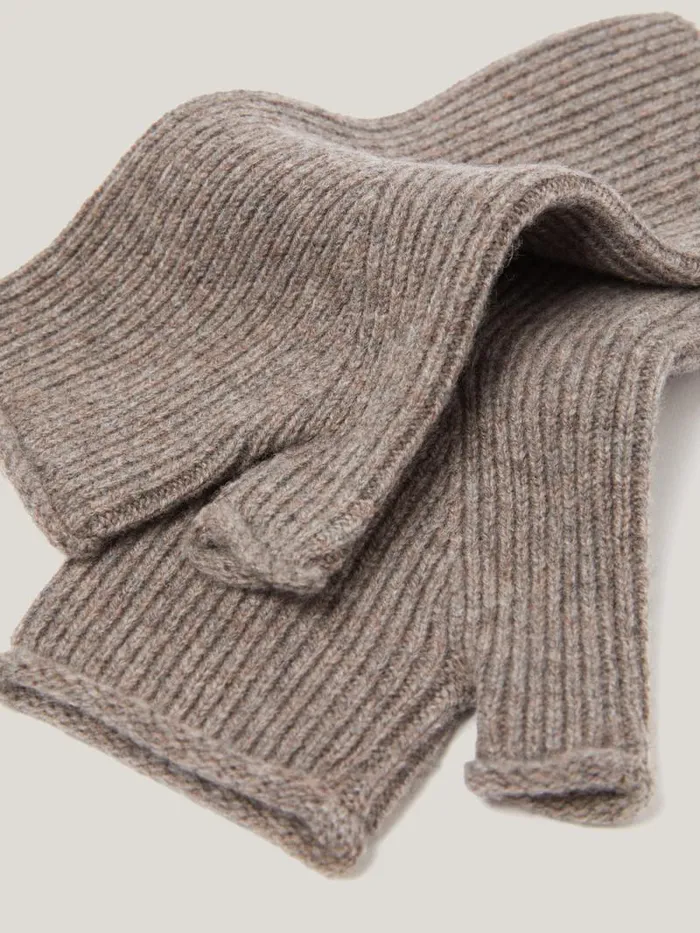 Wool Cashmere Blend Mittens Oatmeal Women Jigsaw Knitwear and Cashmere