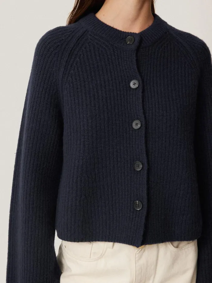 Wool Cashmere Blend Rib Cardigan Navy Women Jigsaw Knitwear and Cashmere
