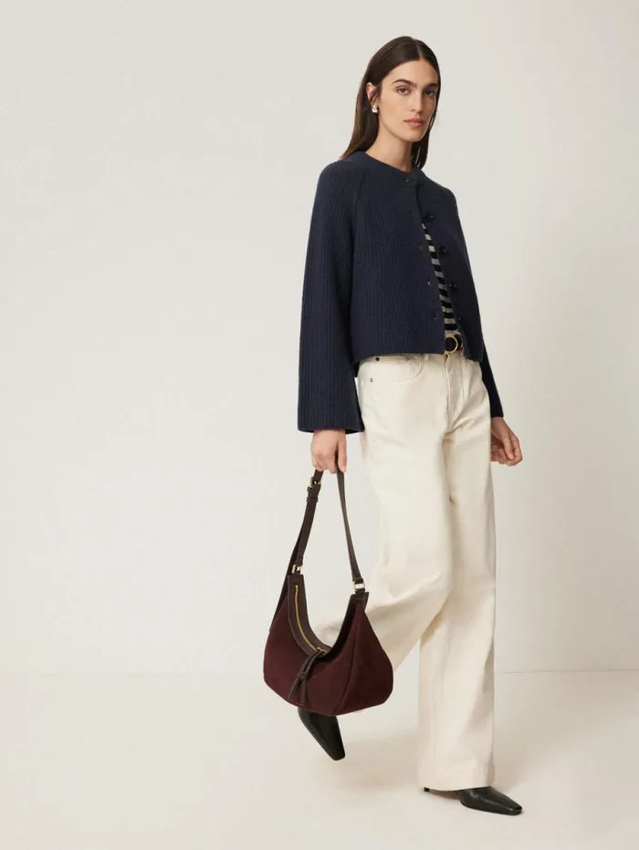 Wool Cashmere Blend Rib Cardigan Navy Women Jigsaw Knitwear and Cashmere