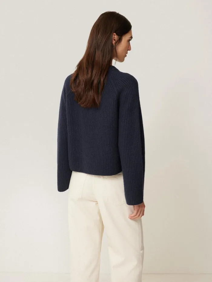 Wool Cashmere Blend Rib Cardigan Navy Women Jigsaw Knitwear and Cashmere