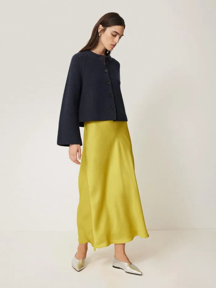 Wool Cashmere Blend Rib Cardigan Navy Women Jigsaw Knitwear and Cashmere