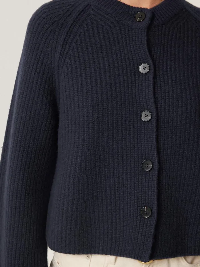 Wool Cashmere Blend Rib Cardigan Navy Women Jigsaw Knitwear and Cashmere