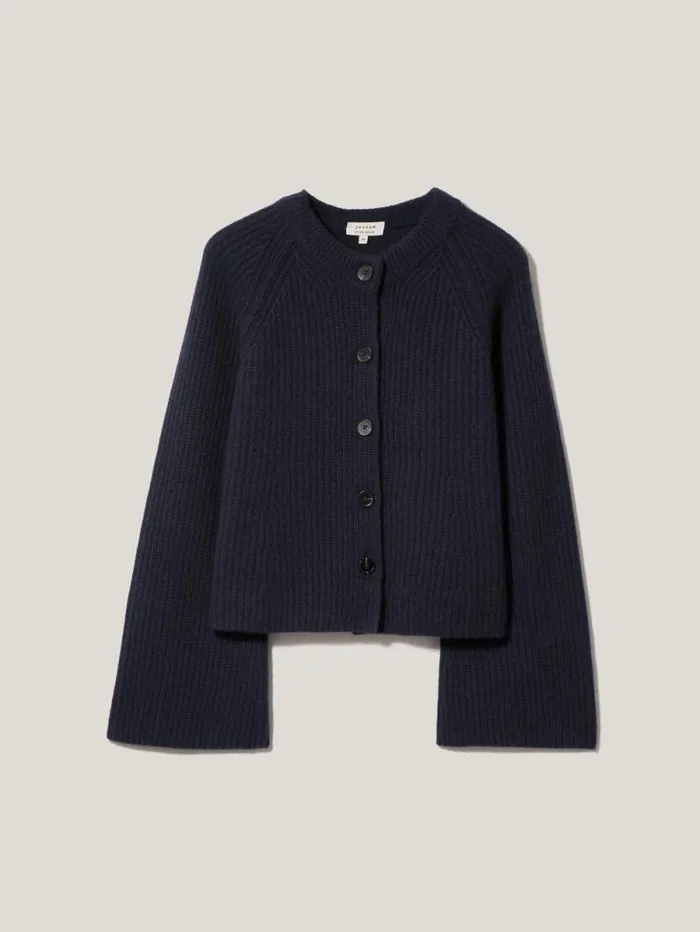 Wool Cashmere Blend Rib Cardigan Navy Women Jigsaw Knitwear and Cashmere