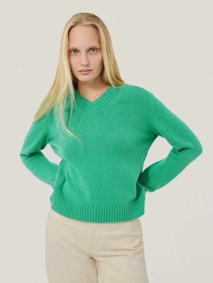 Wool Cashmere Blend V Neck Green Women Jigsaw Knitwear and Cashmere