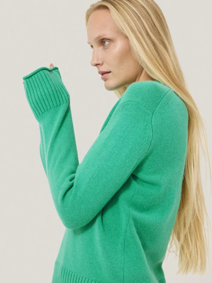 Wool Cashmere Blend V Neck Green Women Jigsaw Knitwear and Cashmere