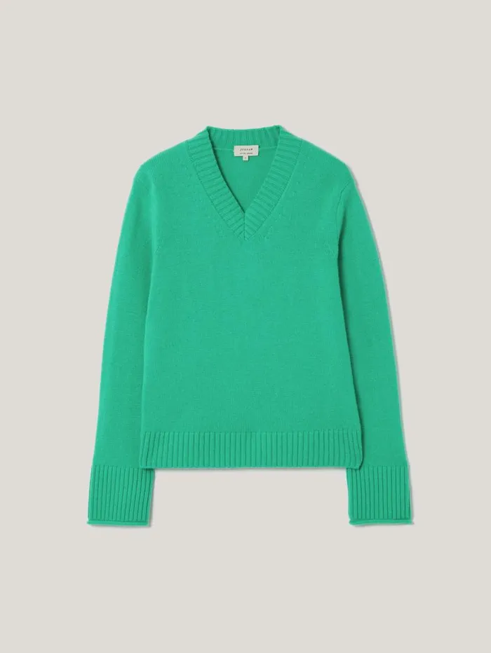 Wool Cashmere Blend V Neck Green Women Jigsaw Knitwear and Cashmere