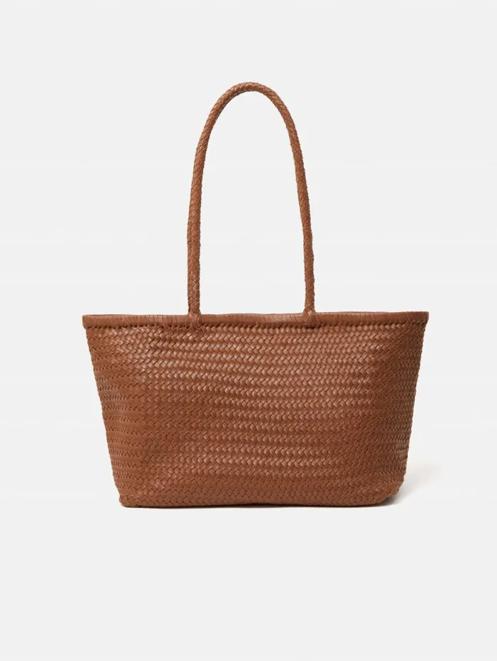 Woven Leather Tote Bag Tan Women Jigsaw Bags
