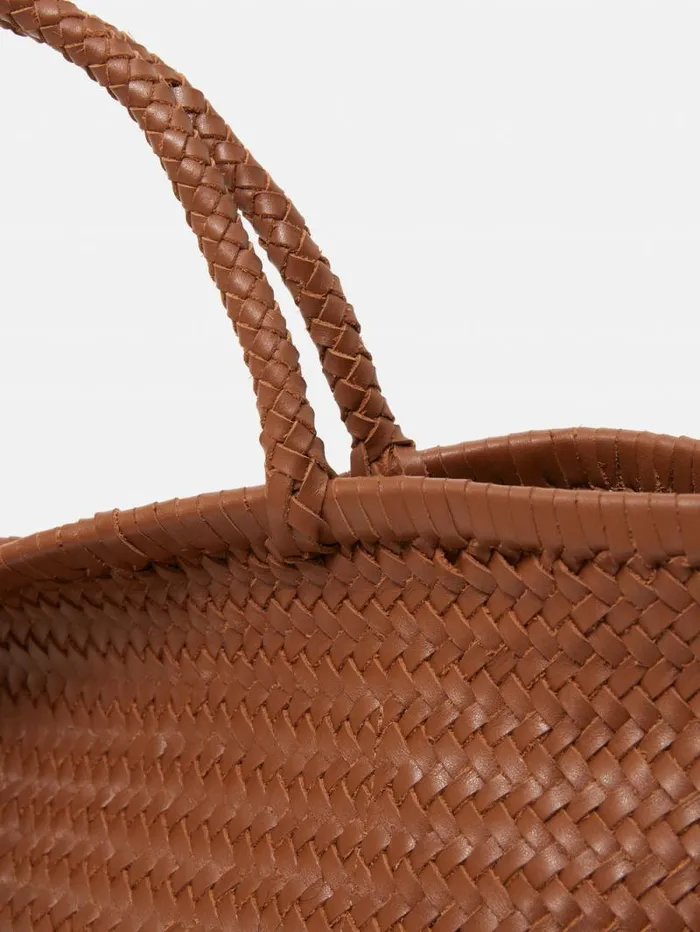 Woven Leather Tote Bag Tan Women Jigsaw Bags