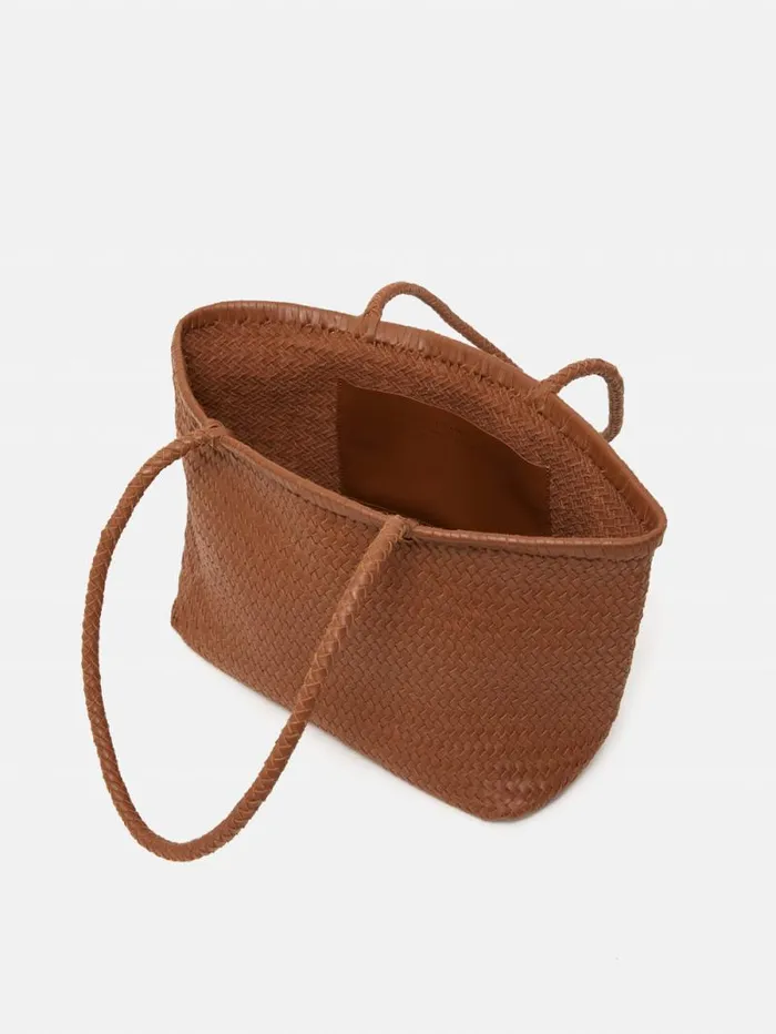 Woven Leather Tote Bag Tan Women Jigsaw Bags