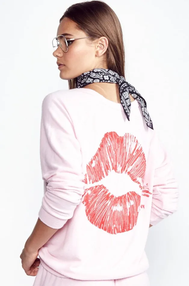 X Exclusive X Love Lip Pullover Tickle Pink Women Lauren Moshi Long Sleeve