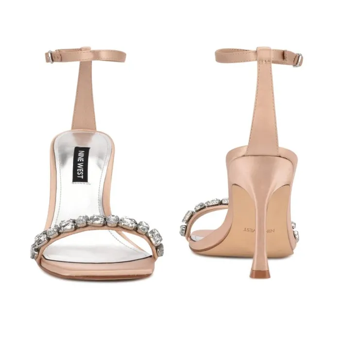 Yazmin Ankle Strap Dress Sandals Natural Satin Crystal Women Nine West Sandals Yazmin Ankle Strap Dress Sandals Natural Satin Crystal Women Nine West Sandals