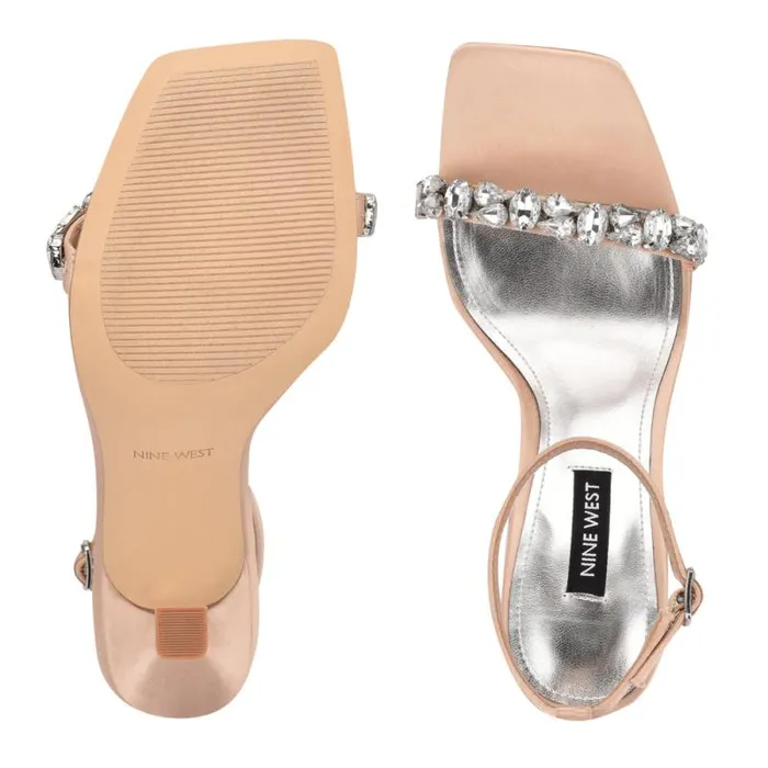 Yazmin Ankle Strap Dress Sandals Natural Satin Crystal Women Nine West Sandals Yazmin Ankle Strap Dress Sandals Natural Satin Crystal Women Nine West Sandals