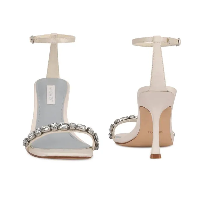 Yazmin Ankle Strap Dress Sandals White Satin Women Nine West Sandals Yazmin Ankle Strap Dress Sandals White Satin Women Nine West Sandals
