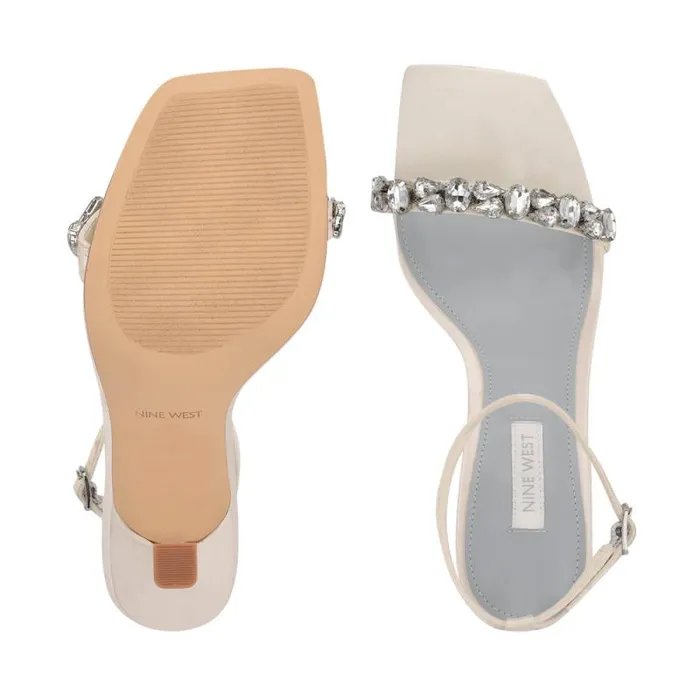 Yazmin Ankle Strap Dress Sandals White Satin Women Nine West Sandals Yazmin Ankle Strap Dress Sandals White Satin Women Nine West Sandals