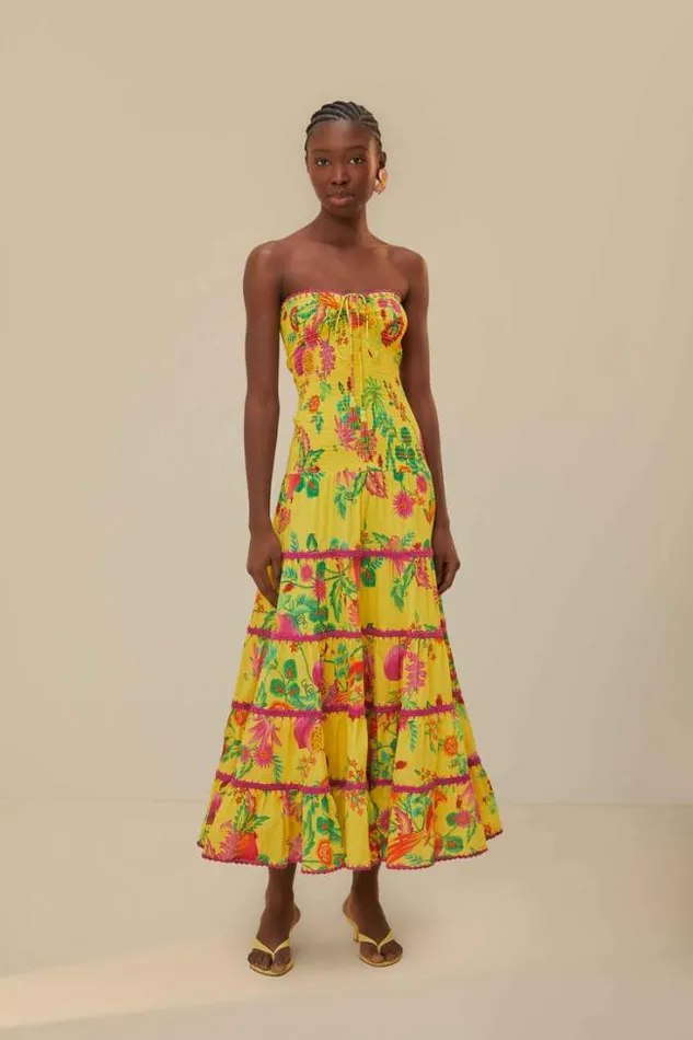 Yellow Delicate Fruit Garden Smocked Maxi Dress Women FARM Rio Maxi Dresses