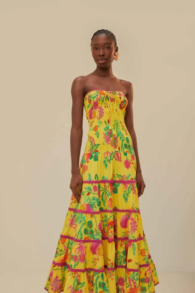Yellow Delicate Fruit Garden Smocked Maxi Dress Women FARM Rio Maxi Dresses