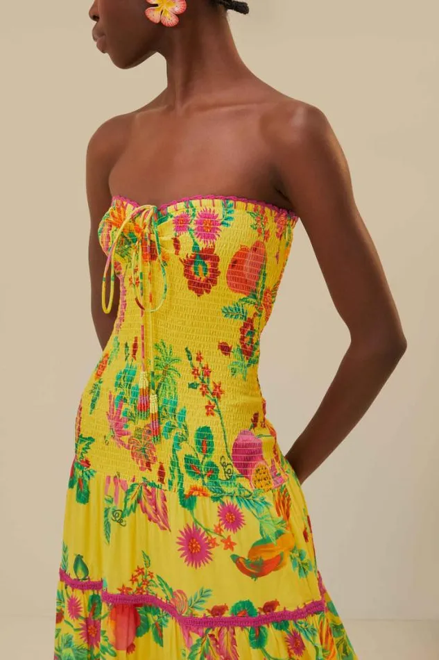 Yellow Delicate Fruit Garden Smocked Maxi Dress Women FARM Rio Maxi Dresses