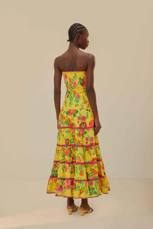 Yellow Delicate Fruit Garden Smocked Maxi Dress Women FARM Rio Maxi Dresses