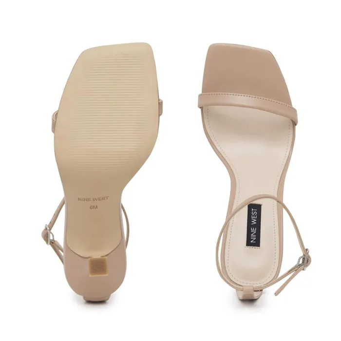 Yess Ankle Strap Sandals Barely Nude Leather Women Nine West Heels Yess Ankle Strap Sandals Barely Nude Leather Women Nine West Heels