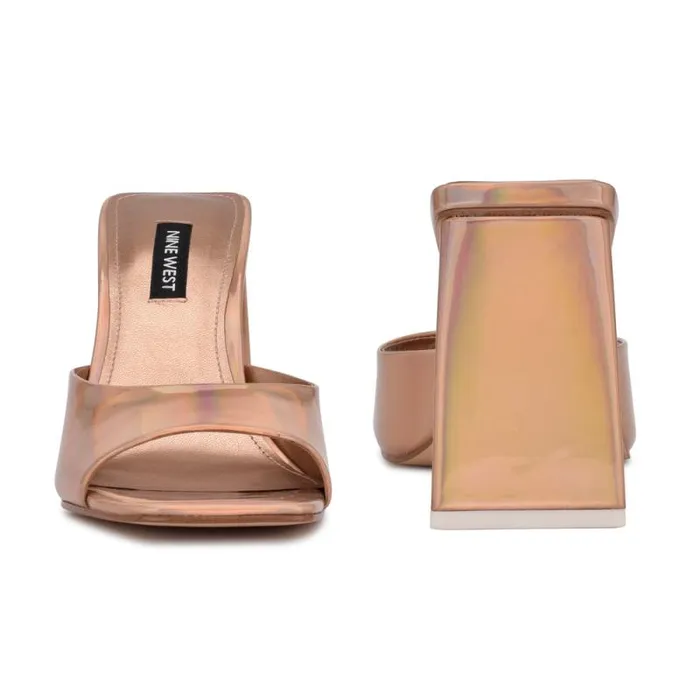 Yougo Heeled Slide Sandals Beige Iridescent Women Nine West Heels Yougo Heeled Slide Sandals Beige Iridescent Women Nine West Heels